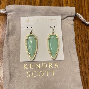 Kendra Scott Skylar Vintage Gold Seafoam Green Drop Earrings